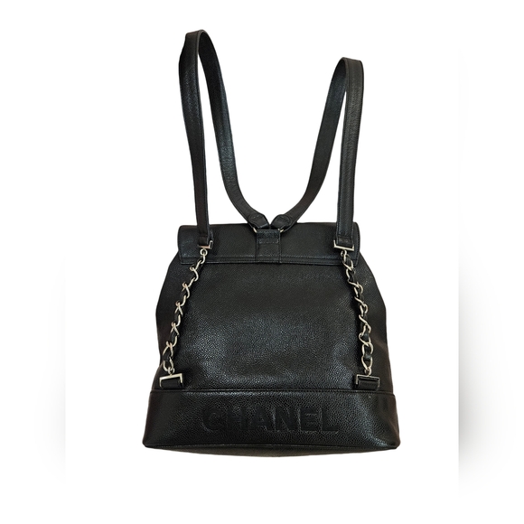 ❌️SOLD❌️⚜️Vintage ⚜️Chanel Black Caviar 'CC' Backpack - Picture 7 of 16